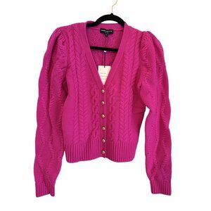 NWT Generation Love Barton Button Down Cardigan Cable Knit Hot Pink Size XS [jb]